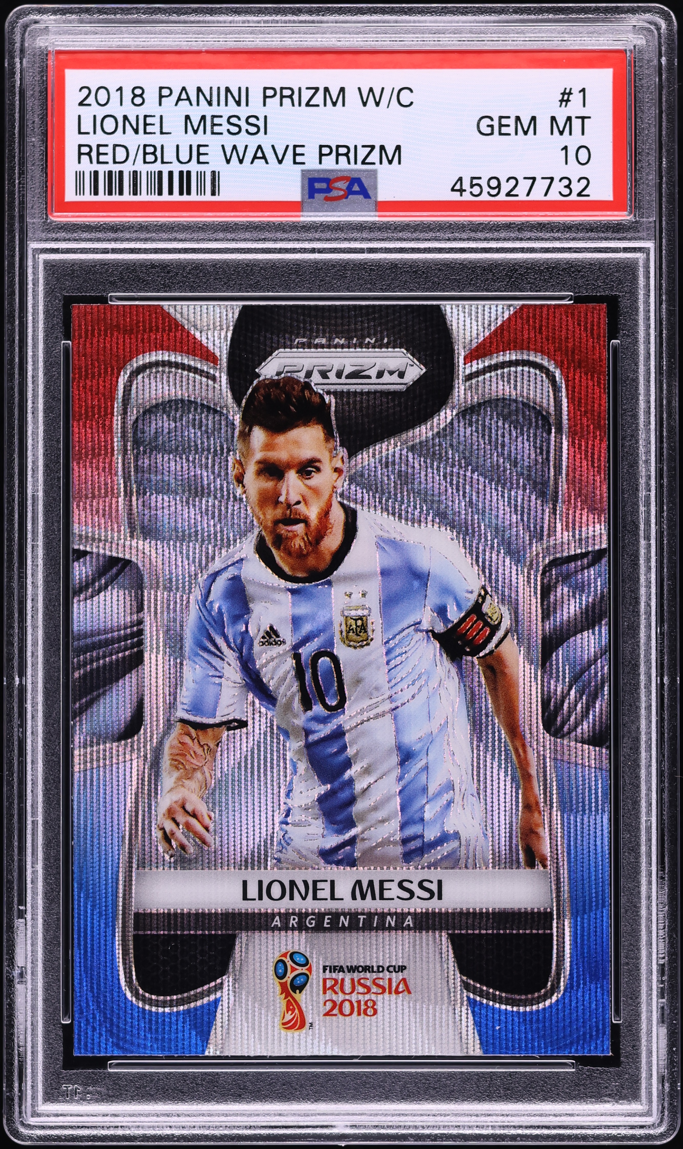 2018 Panini Prizm World Cup Red Blue Wave Lionel Messi #1 PSA 10