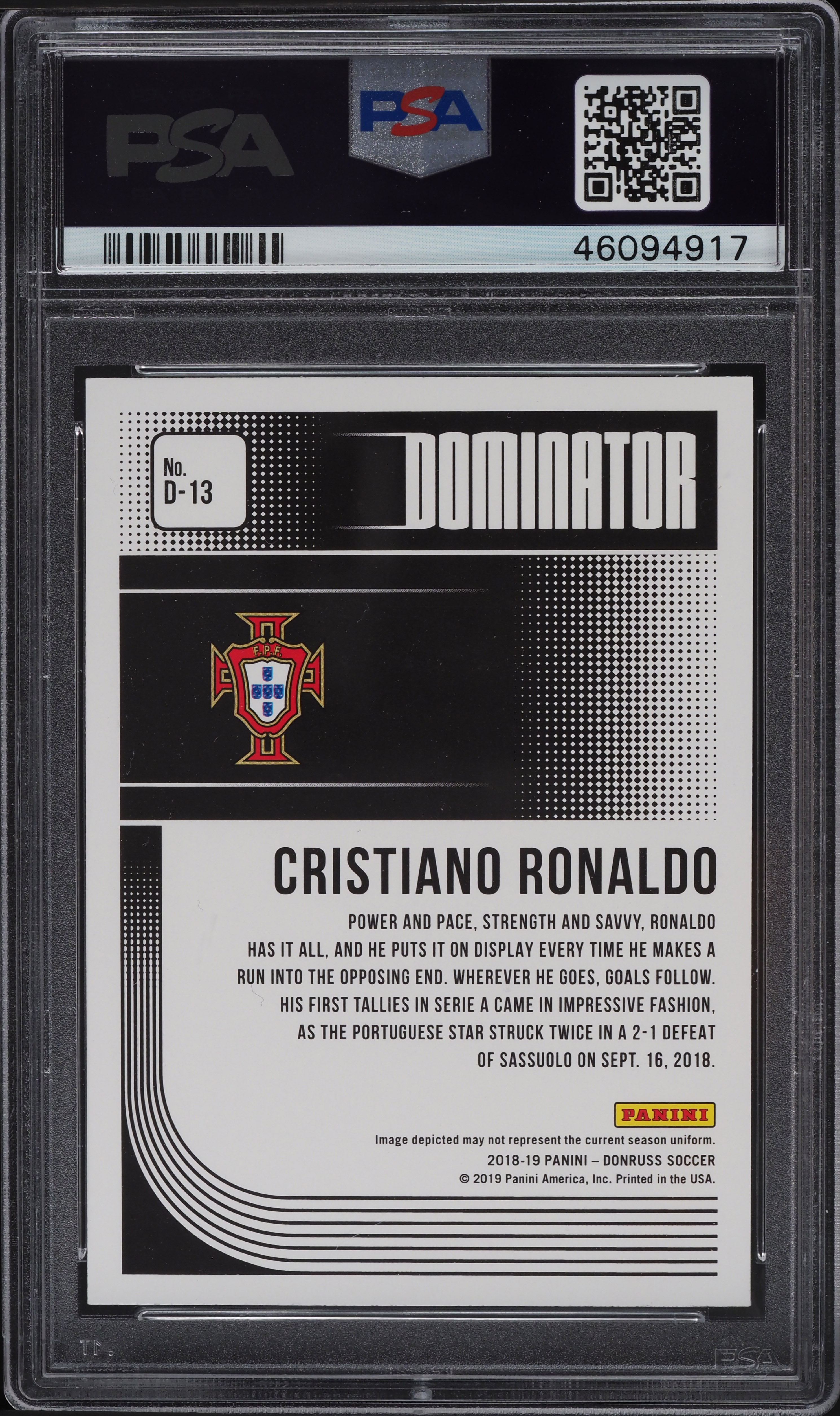 2018 Donruss Dominator Cristiano Ronaldo #D13 PSA 10 GEM MINT on