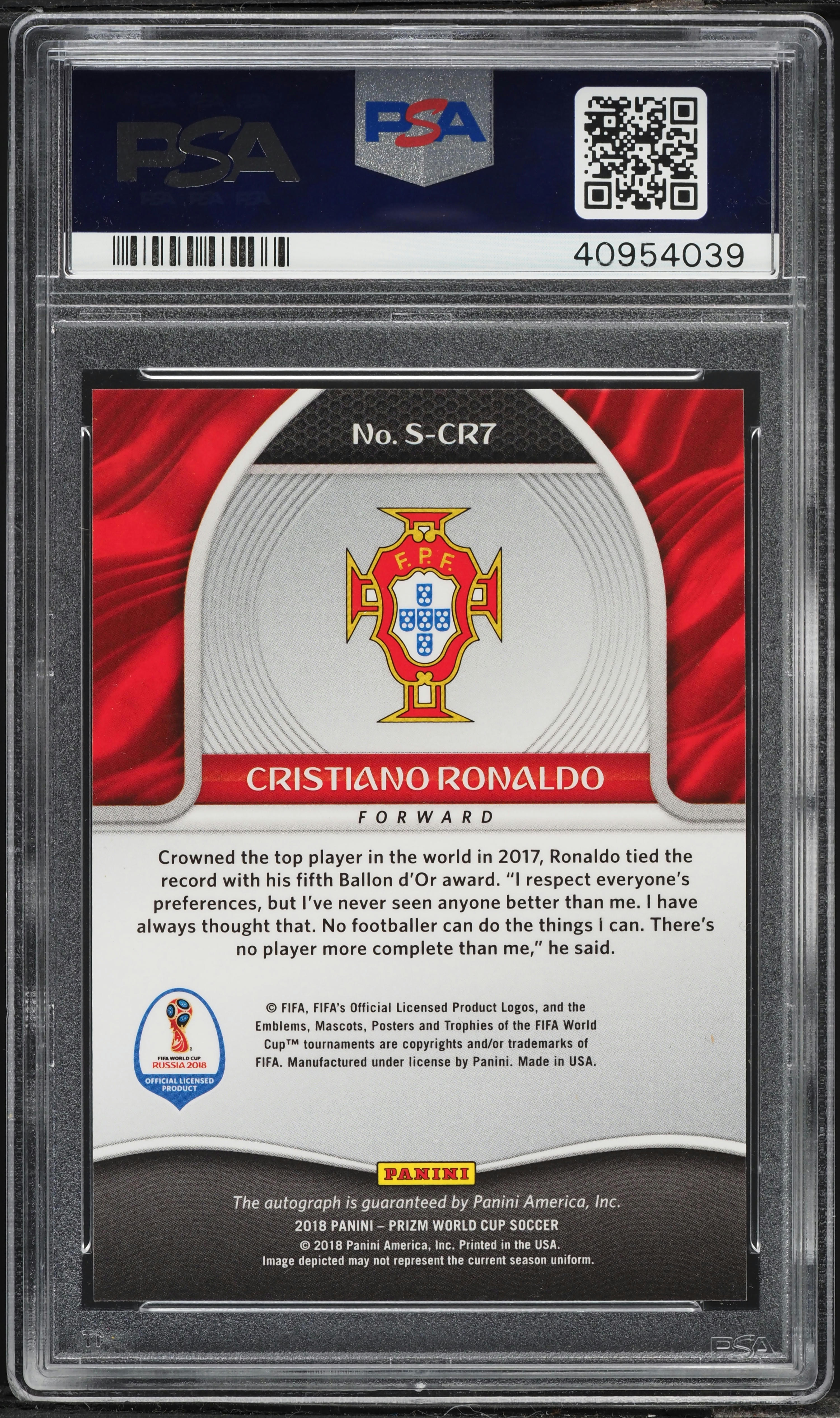 2018 Panini Prizm World Cup Signatures Cristiano Ronaldo AUTO #S