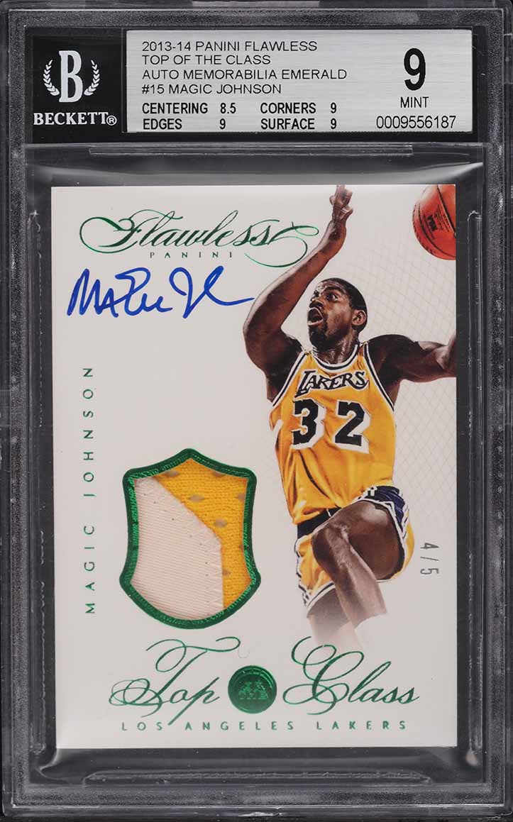 2013 Panini Flawless Top Of the Class Emerald Magic Johnson PATCH AUTO /5 BGS 9