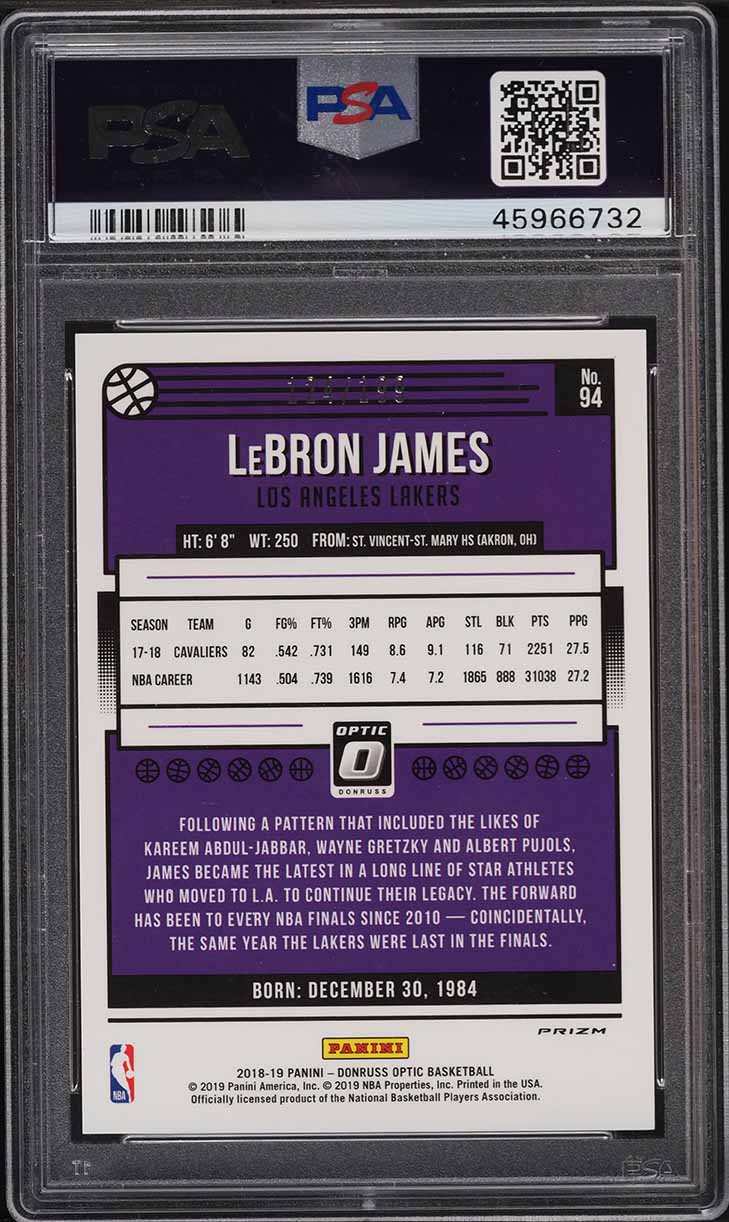 2018 Donruss Optic Orange LeBron James /199 #94 PSA 10 GEM MINT on