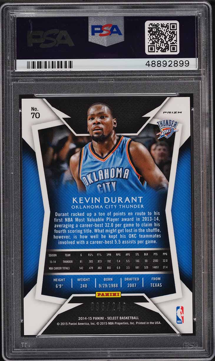2014 Select Blue Prizm Kevin Durant /249 #70 PSA 10 GEM MINT on