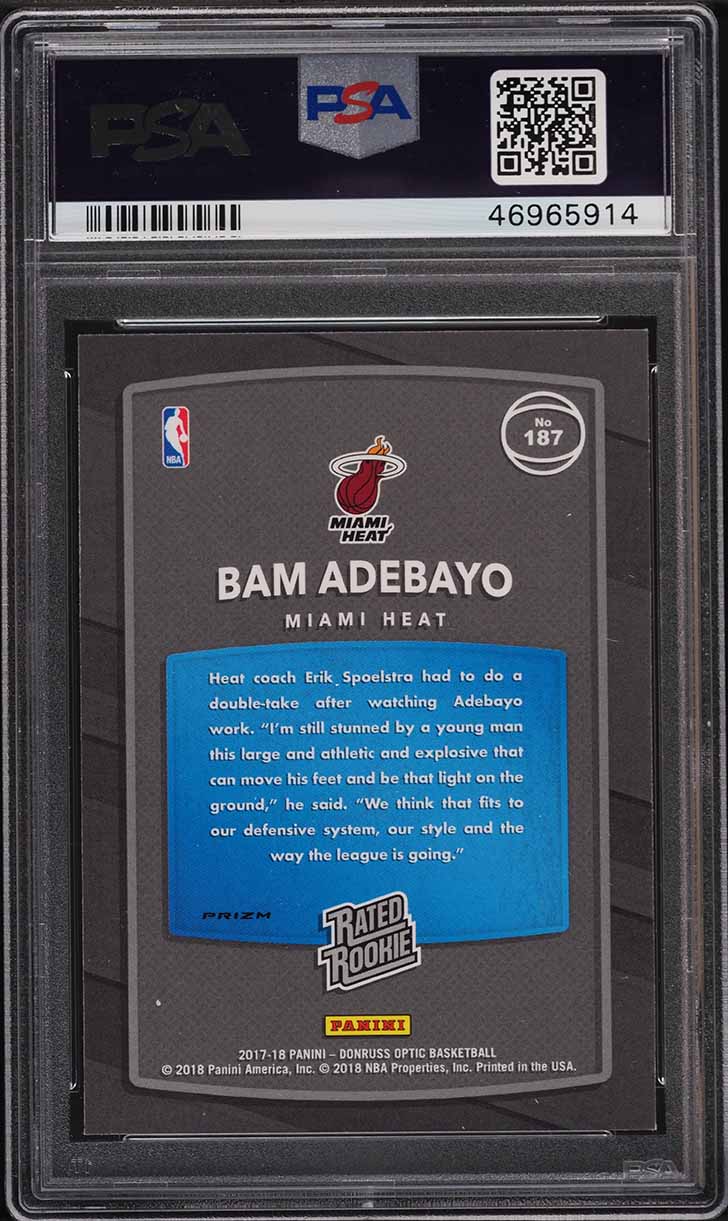 2017 Donruss Optic Holo Bam Adebayo ROOKIE #187 PSA 10 GEM MINT on