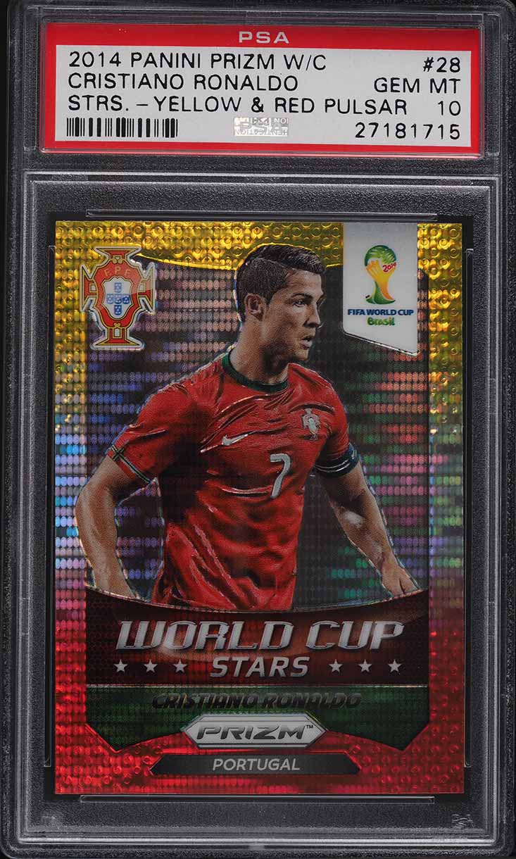 2014 Panini Prizm World Cup Stars Yellow & Red Pulsar Cristiano Ronaldo #28 PSA 10 GEM MINT