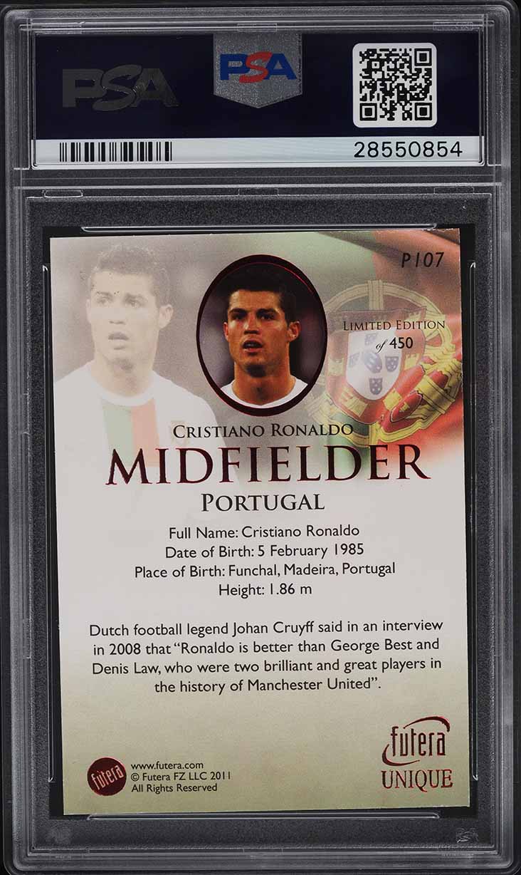 2011 Futera Unique Ruby Cristiano Ronaldo /450 #P107 PSA 10 GEM MINT