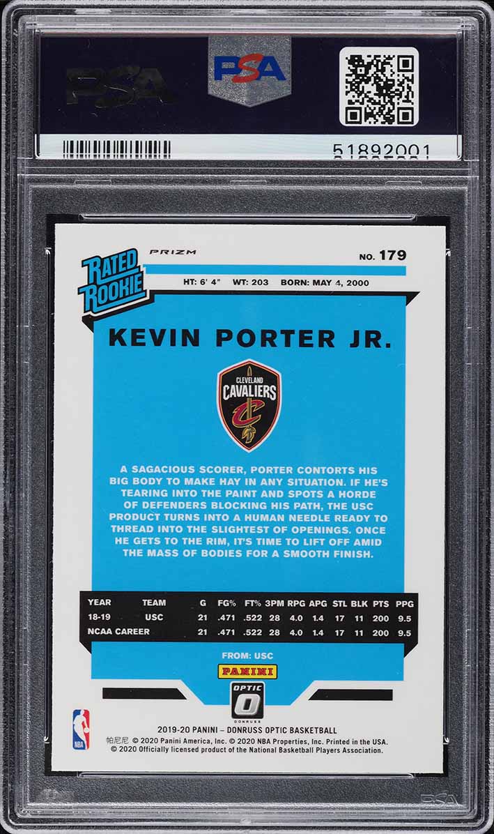 2019 Donruss Optic Holo Kevin Porter Jr. ROOKIE #179 PSA 10 GEM