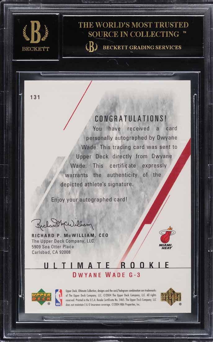 2003 Ultimate Collection Dwyane Wade ROOKIE AUTO /250 #131 BGS 10 BLACK LABEL