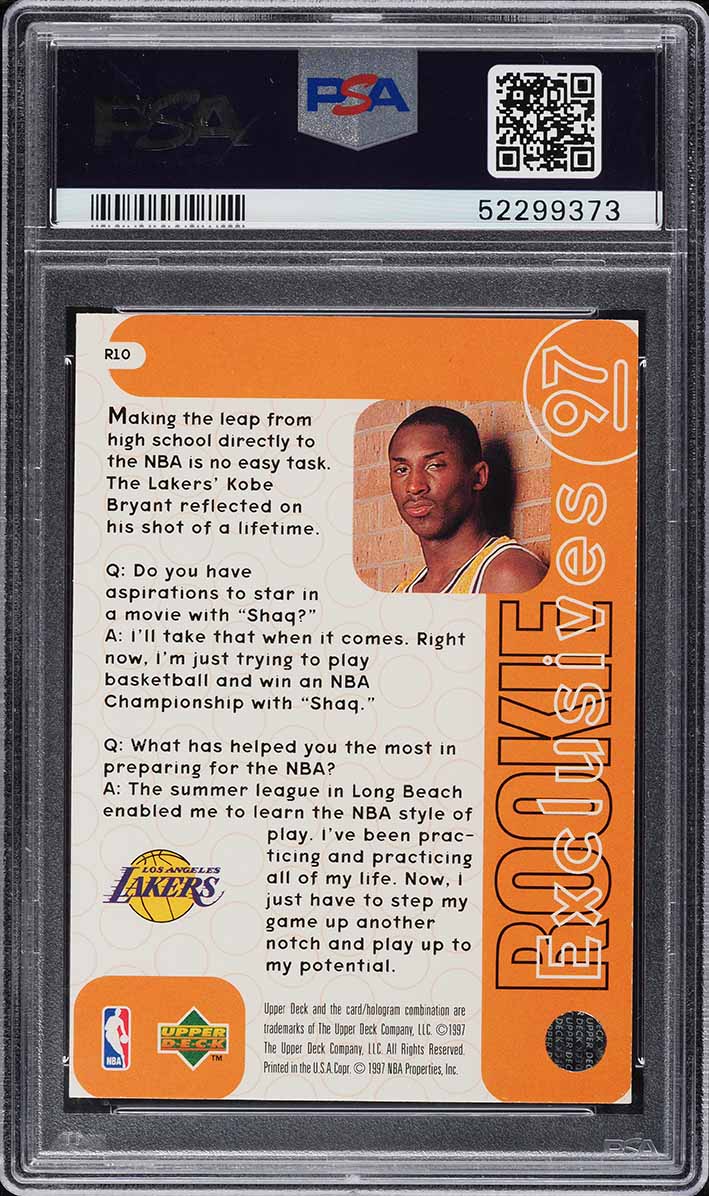 1996 Upper Deck Exclusives Kobe Bryant ROOKIE RC #R10 PSA 9 MINT