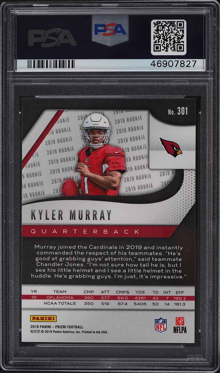 2019 Panini Prizm Kyler Murray ROOKIE RC #301 PSA 10 GEM MINT