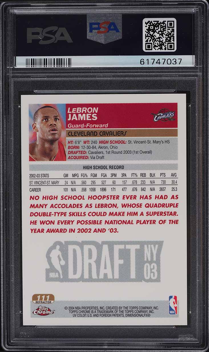 2003 Topps Chrome Refractor LeBron James ROOKIE #111 PSA 9 MINT