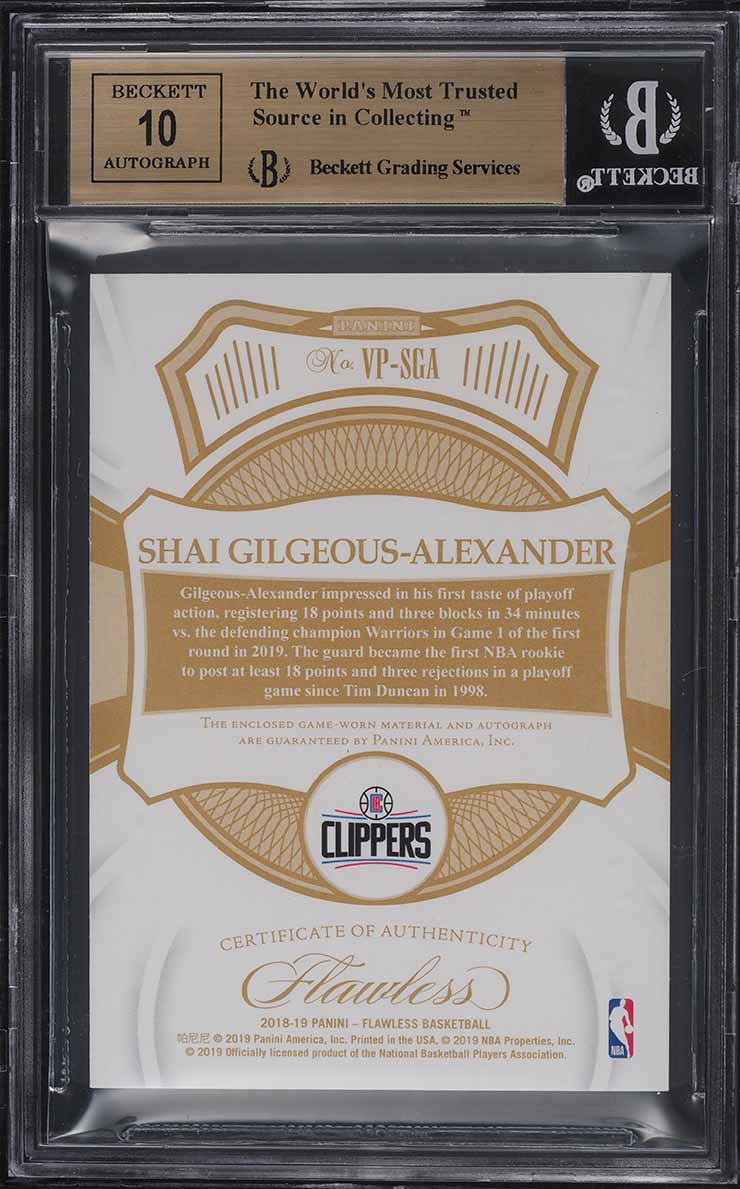 2018 Panini Flawless Shai Gilgeous-Alexander ROOKIE RC PATCH AUTO /25 #3 BGS 9.5
