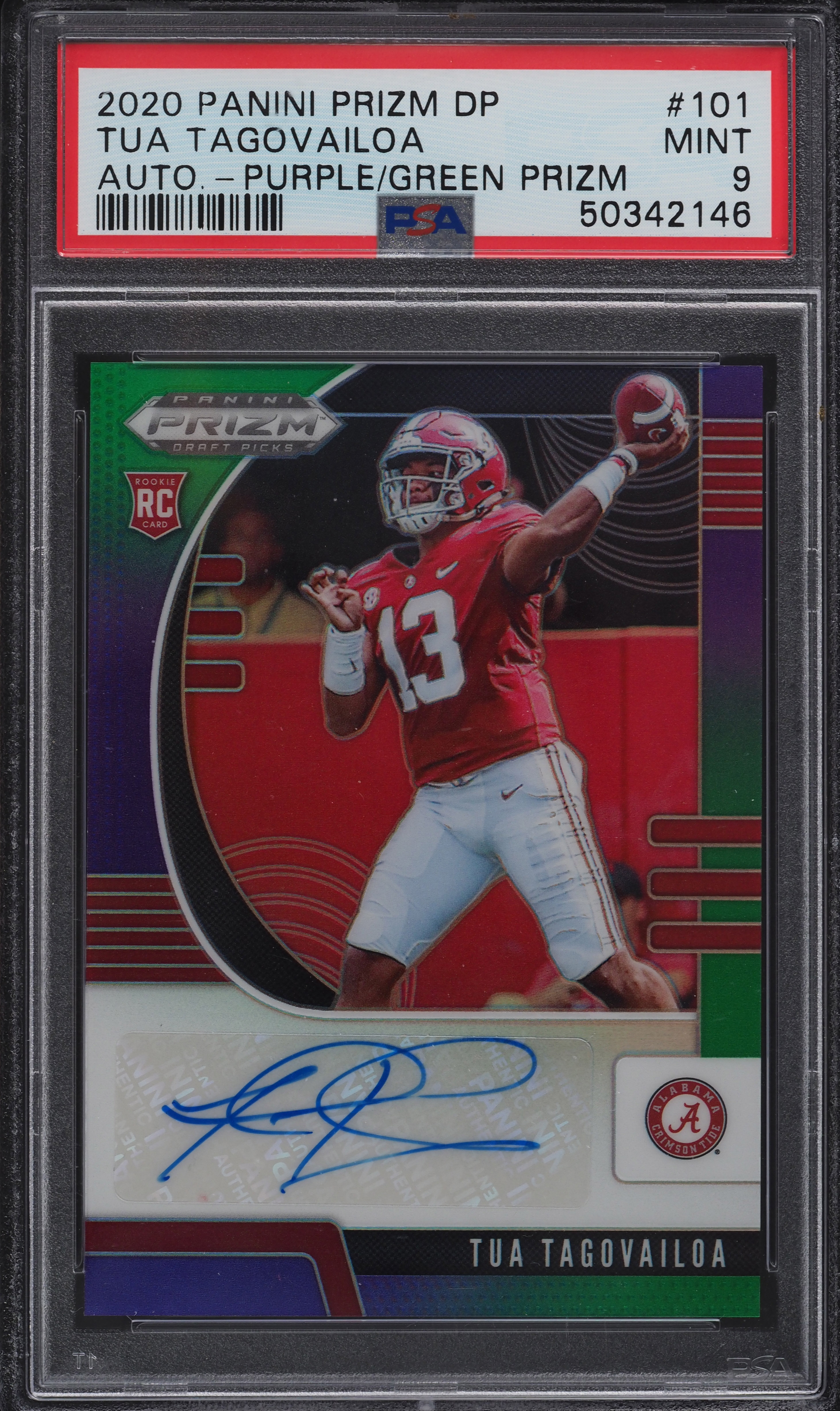 2020 Panini Prizm Draft Purple Green Tua Tagovailoa ROOKIE AUTO
