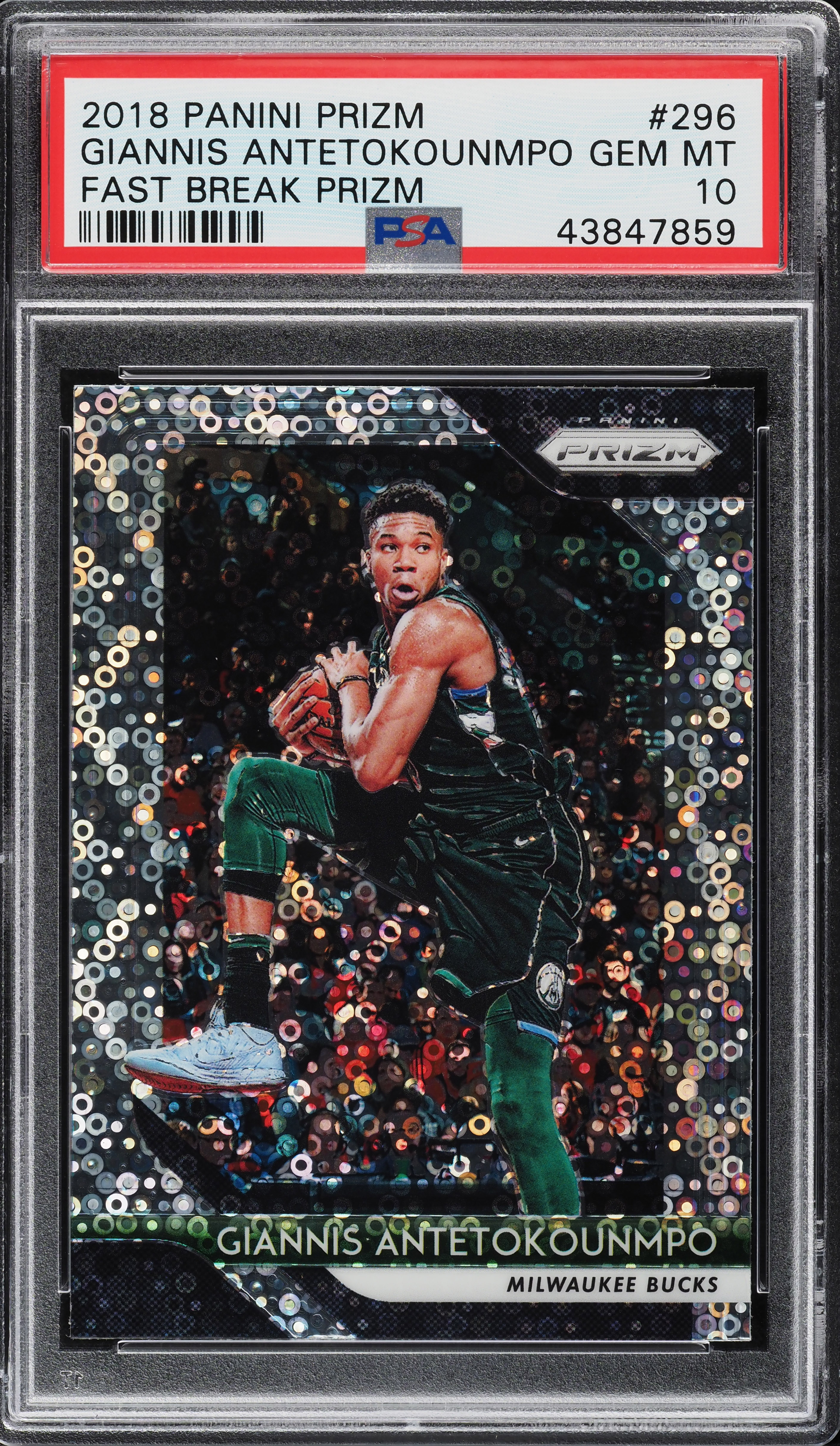 2018 Panini Prizm Fast Break Giannis Antetokounmpo #296 PSA 10 GEM