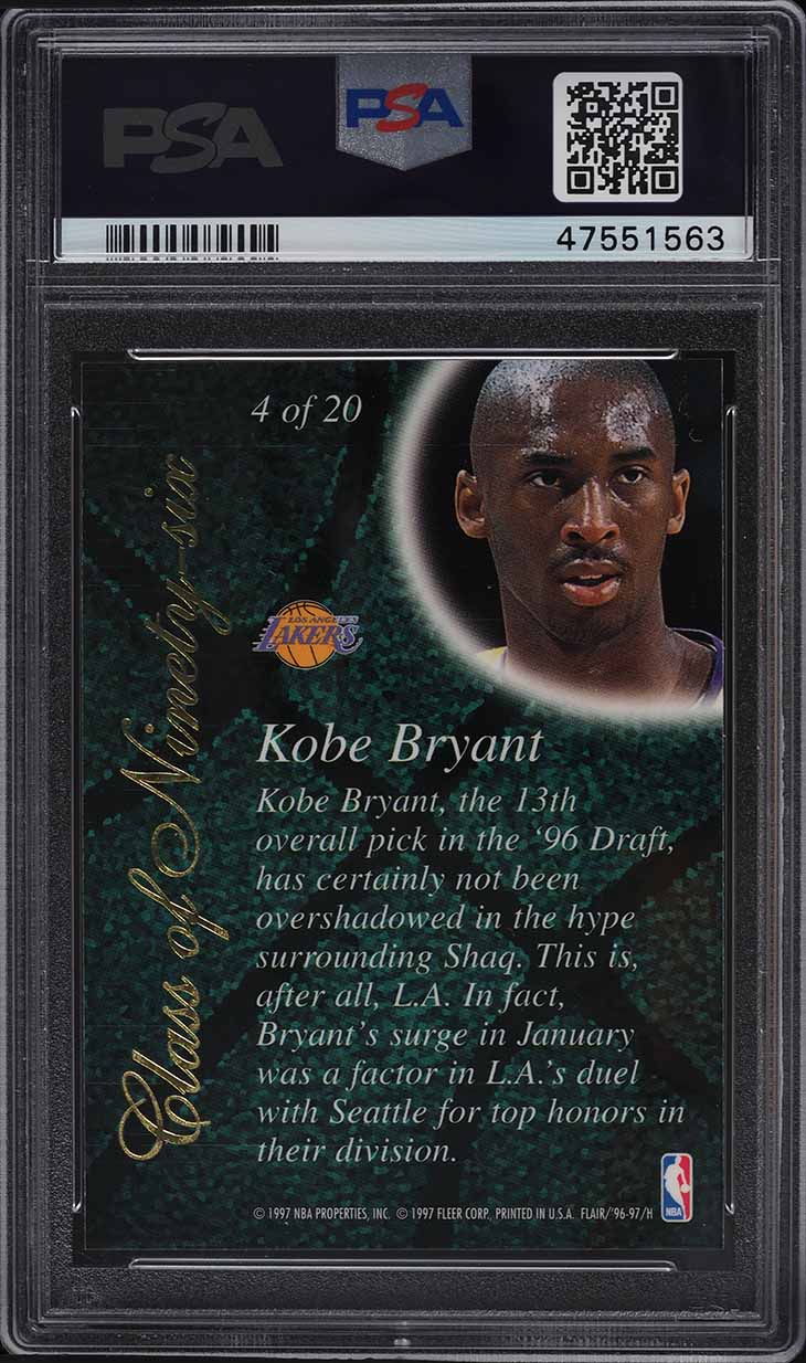 1996 Flair Showcase Class Of '96 Kobe Bryant ROOKIE #4 PSA 9 MINT