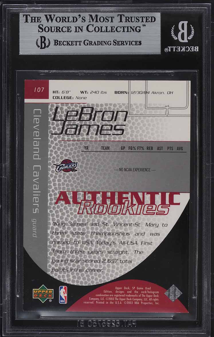 2003 SP Game Used LeBron James ROOKIE /999 #107 BGS 9 MINT