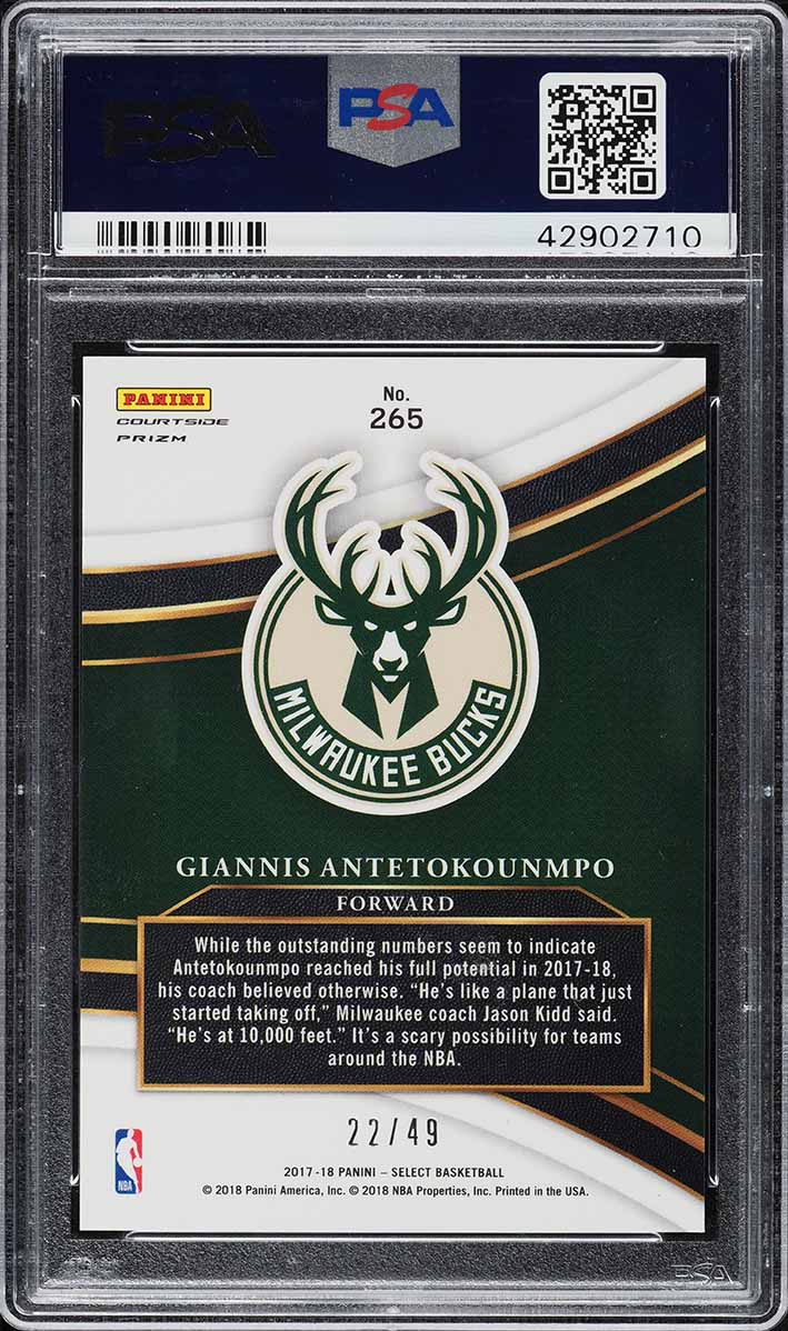 2017 Select Courtside Copper Prizm Giannis Antetokounmpo /49 #265 PSA 10 GEM
