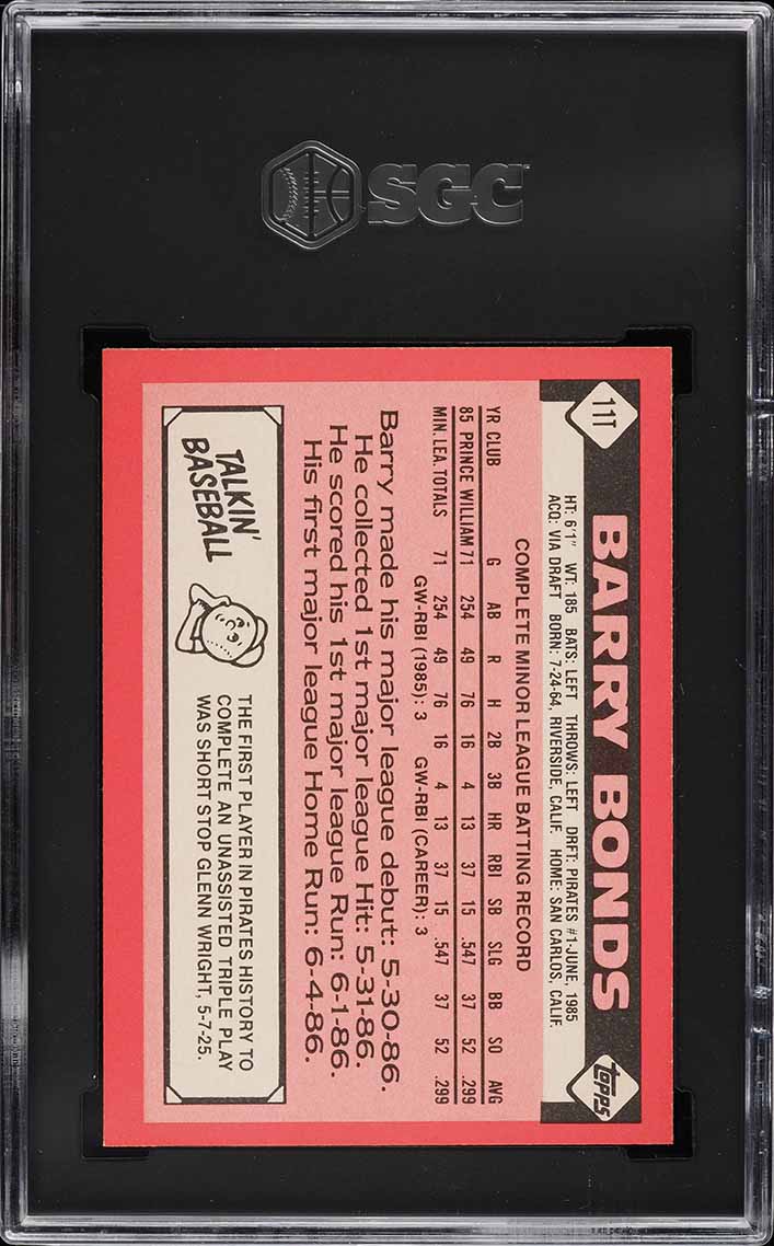 1986 Topps Traded Tiffany Barry Bonds ROOKIE #11T SGC 10 GEM MINT