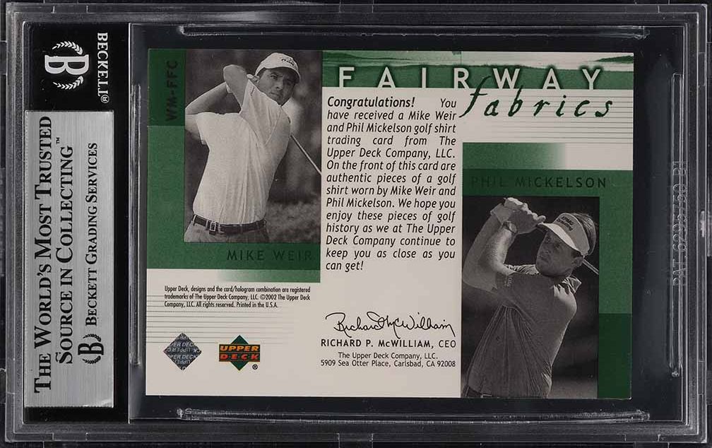 2002 Upper Deck Fairway Fabrics Mike Weir & Phil Mickelson ROOKIE RC PATCH BGS 9