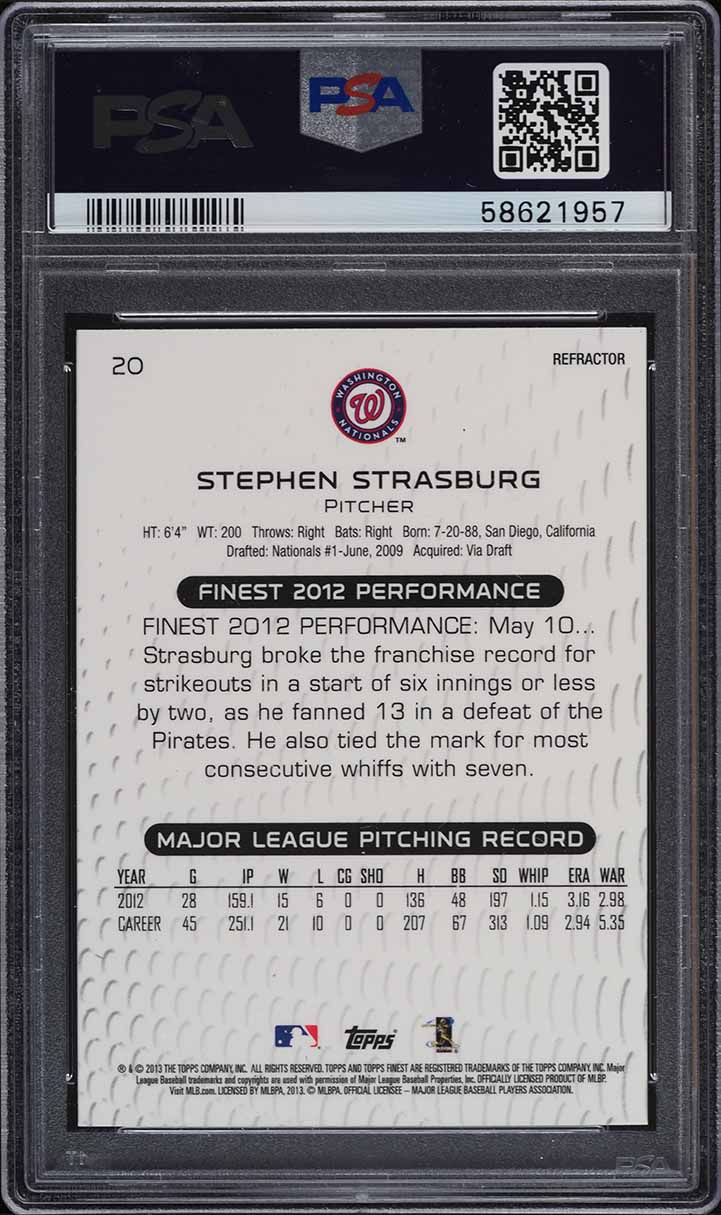 2013 Finest Refractor Stephen Strasburg #20 PSA 10 GEM MINT