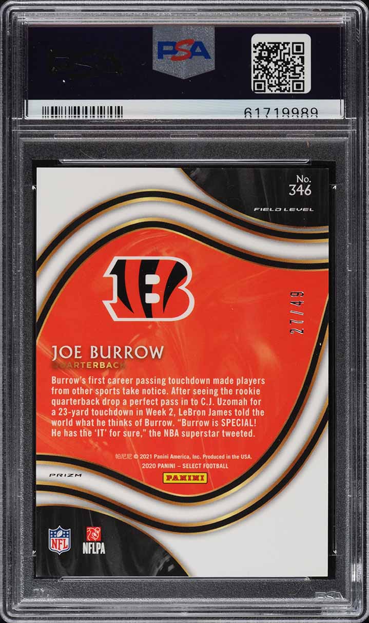2020 Select Field Level Red Disco Prizm Joe Burrow ROOKIE RC /49 PSA 10 GEM MINT