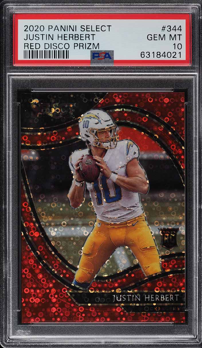 2020 Select Field Level Red Disco Prizm Justin Herbert ROOKIE RC /49 PSA 10 GEM