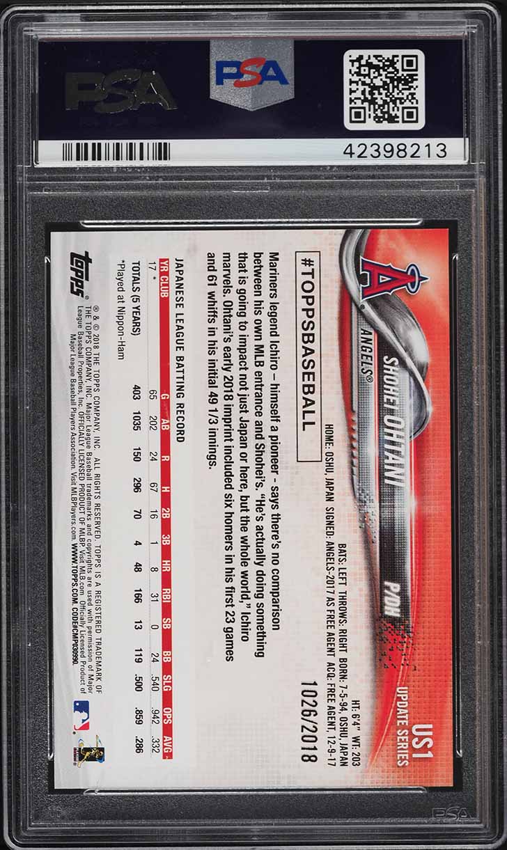 2018 Topps Update Pitching In Red Gold Shohei Ohtani ROOKIE /2018 #US1 PSA 10