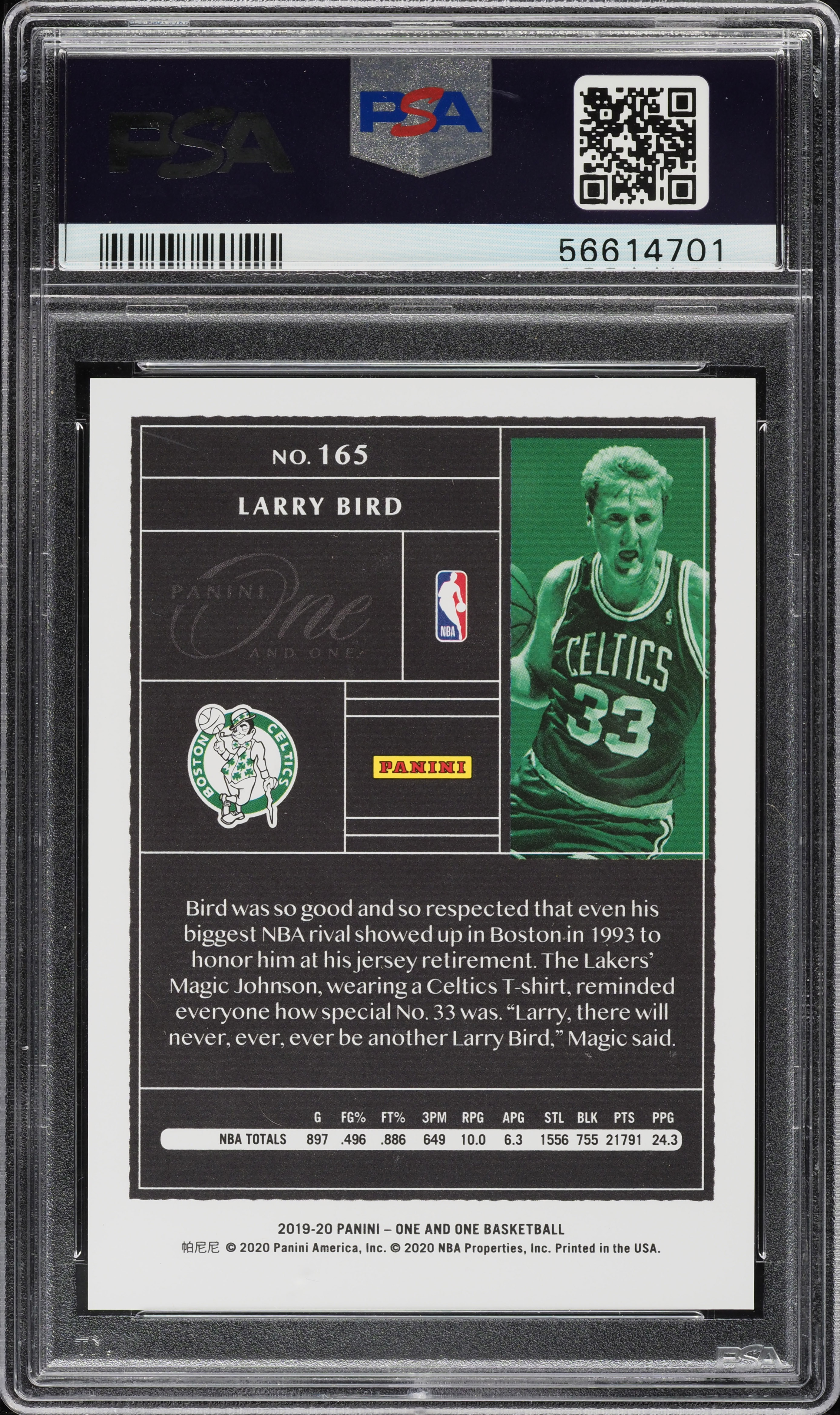 2019 Panini One and One Gold Larry Bird /10 #165 PSA 9 MINT on 