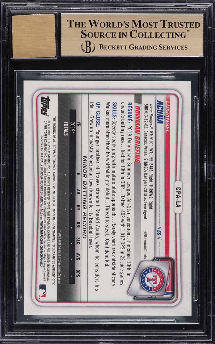 2020 Bowman Chrome Gold Shimmer Refractor Luisangel Acuna RC AUTO /50 BGS 9.5