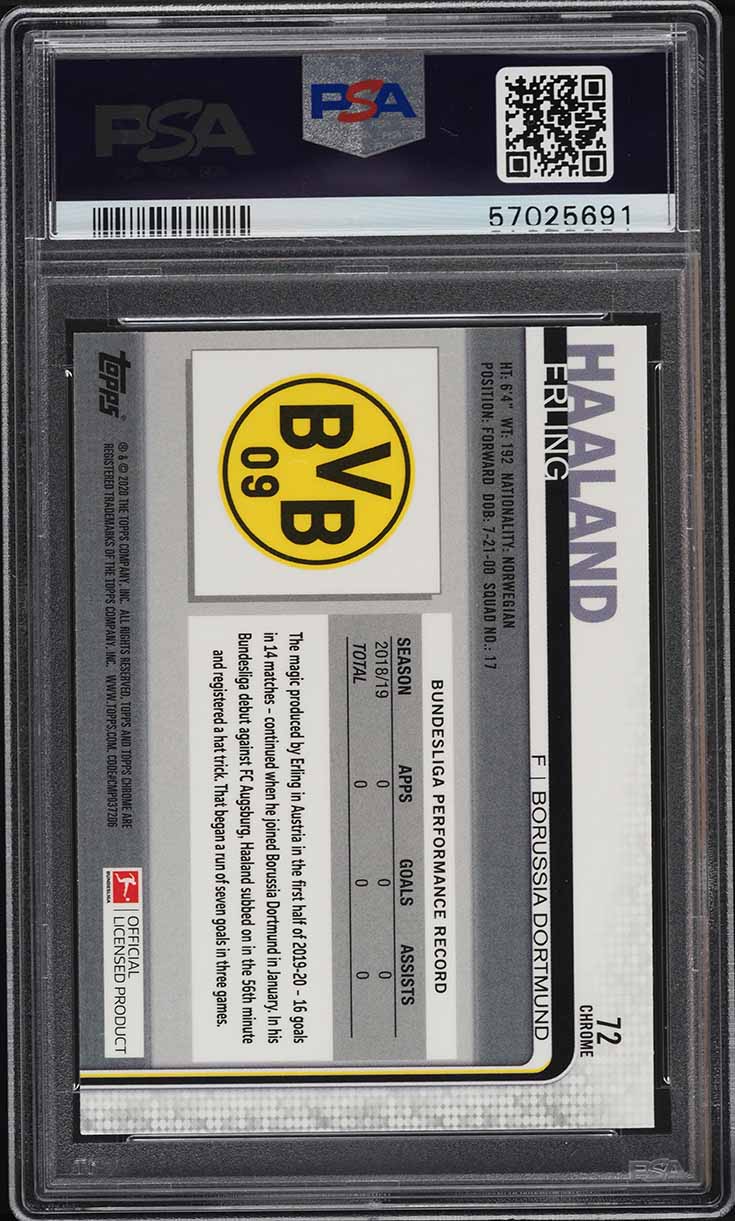 2019 Topps Chrome Bundesliga Erling Haaland ROOKIE #72 PSA 9 MINT