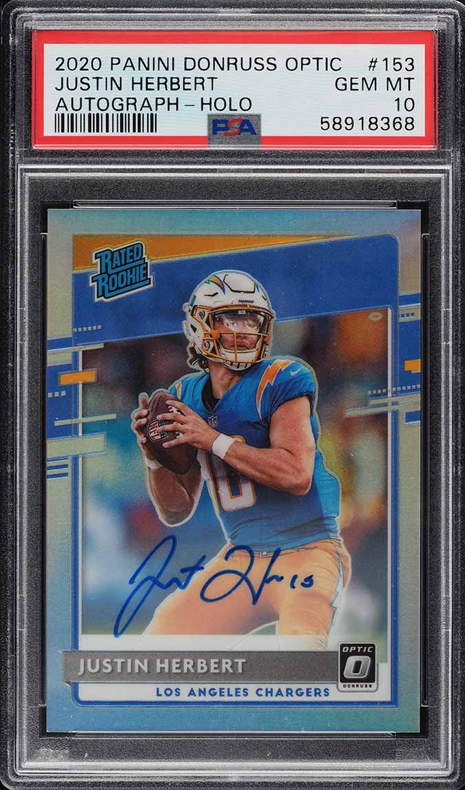 2020 Donruss Optic Holo Justin Herbert ROOKIE RC AUTO /99 #153 PSA 10 GEM MINT