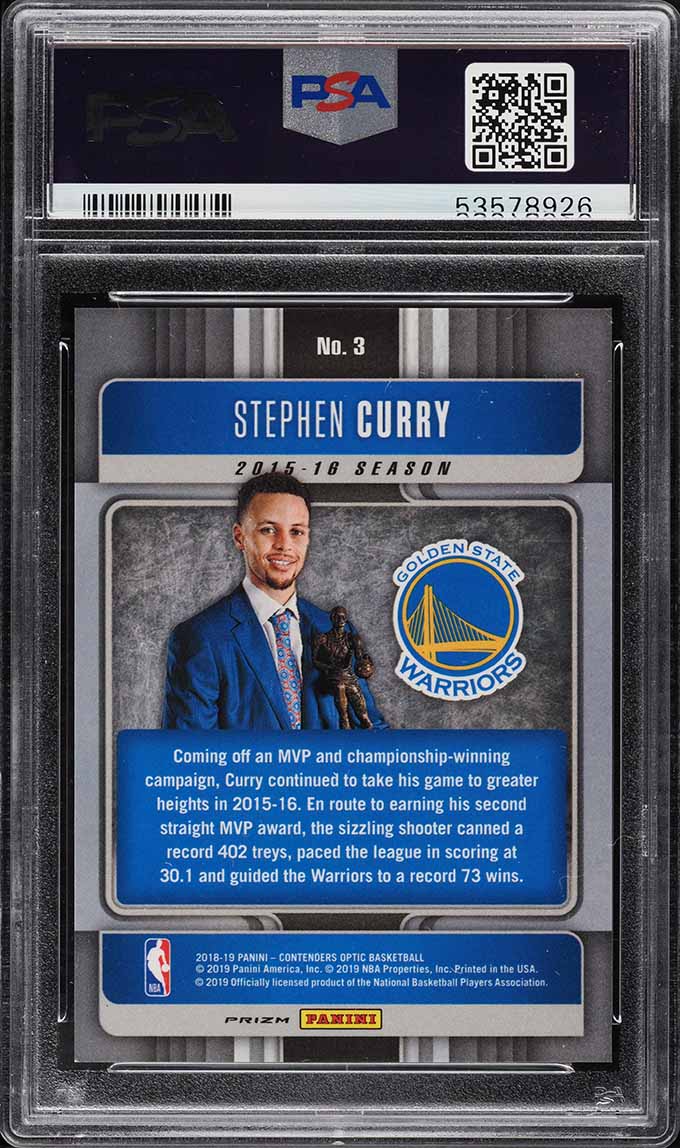 2018 Panini Contenders Optic Red Cracked Ice Stephen Curry #3 PSA 9 MINT