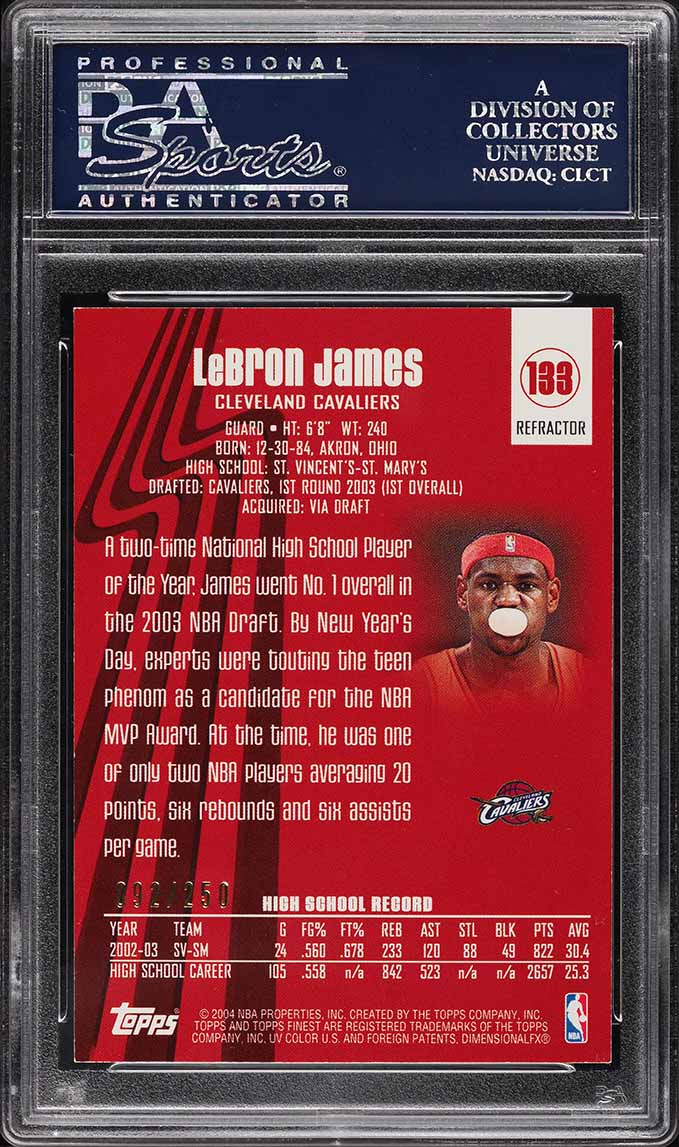 2003 Finest Refractor LeBron James ROOKIE /250 #133 PSA 9 MINT