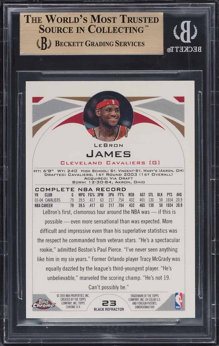 2004 Topps Chrome Black Refractor LeBron James /500 #23 BGS 9.5 GEM MINT