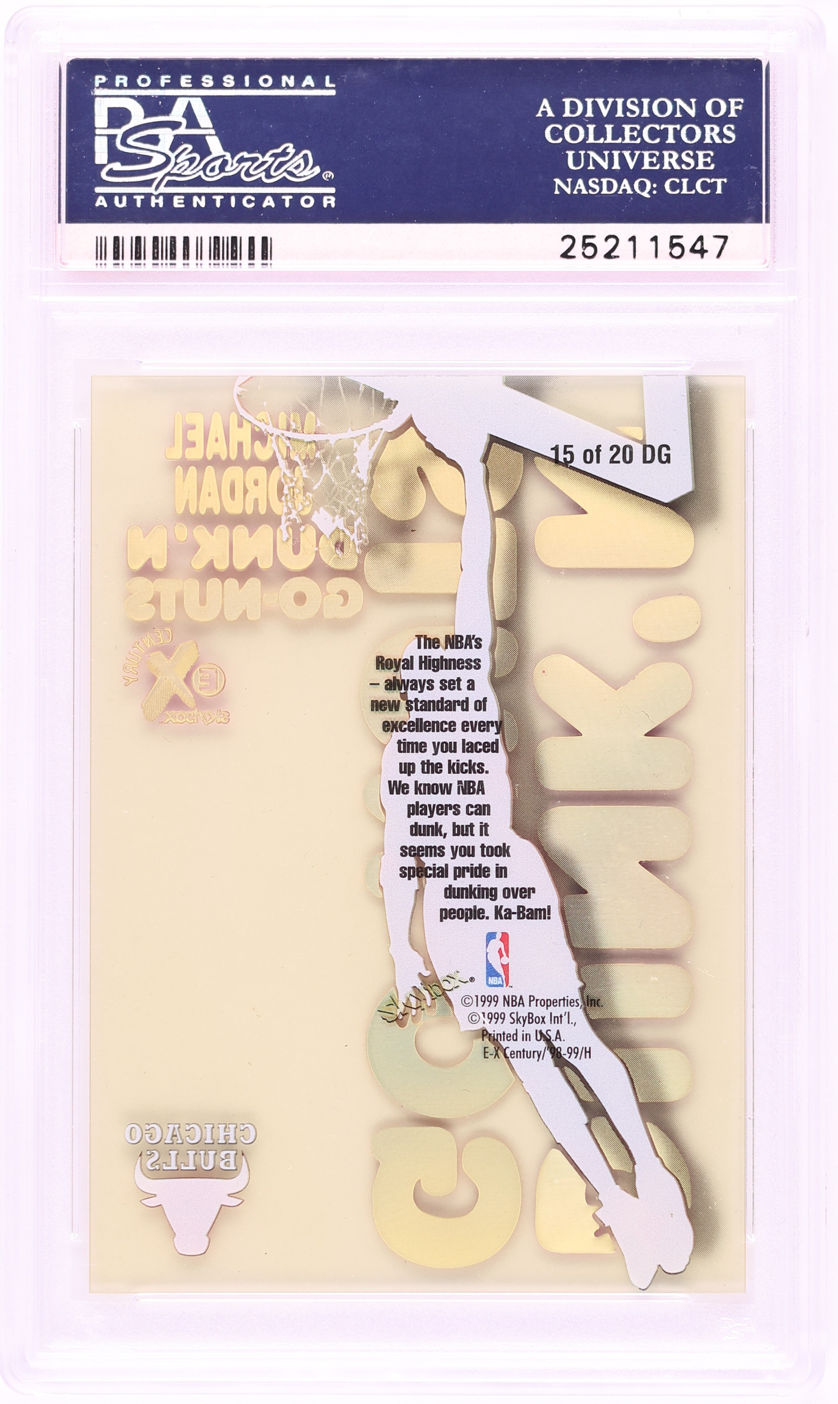 その他 1998 SkyBox E-X Century - Dunk'N Go-Nuts 1998 Skybox E-X Century Dunk 'N Go Nuts Michael Jordan #15 PSA 10