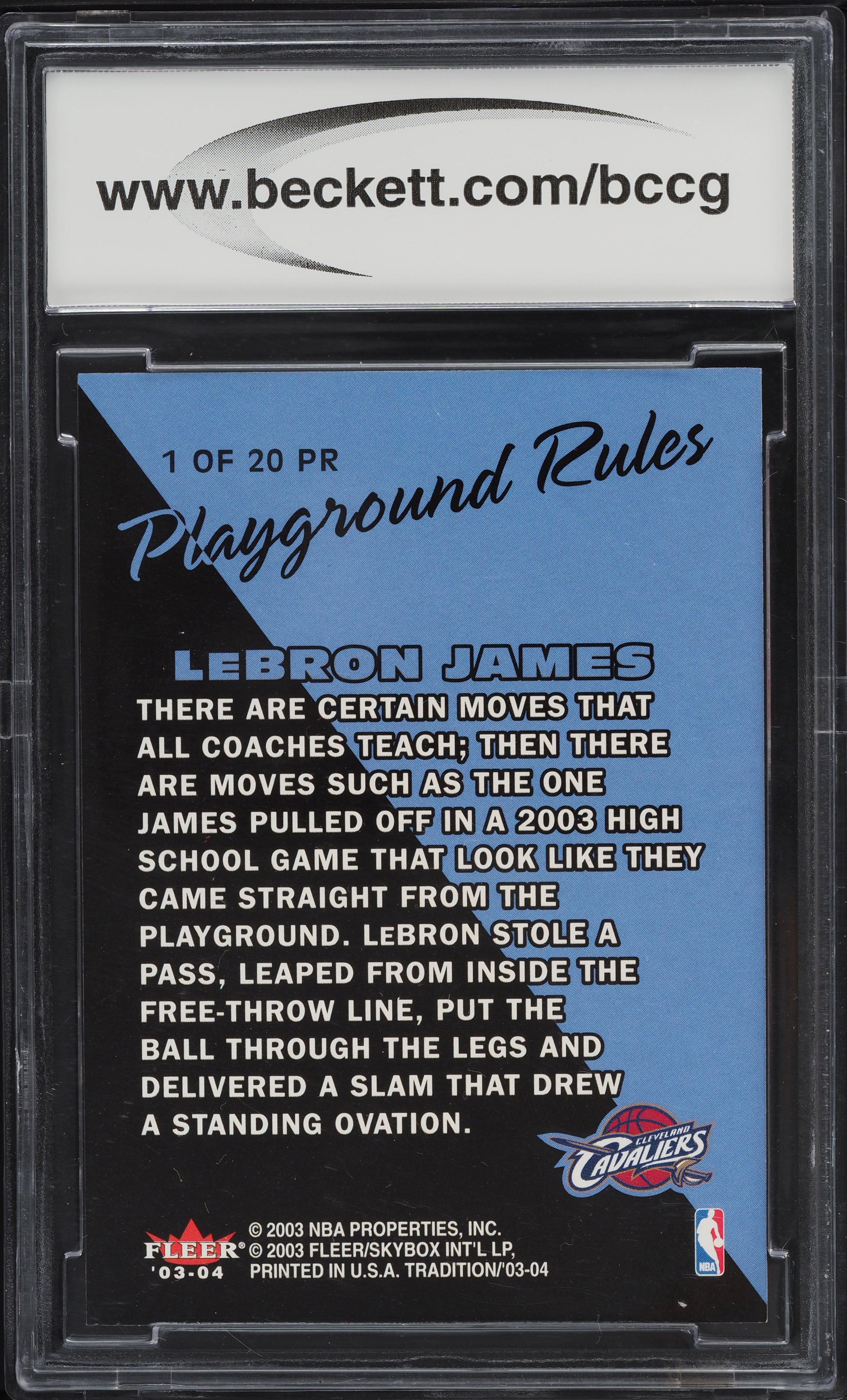 2003 Fleer Tradition Playground Rules LeBron James ROOKIE #1 BCCG