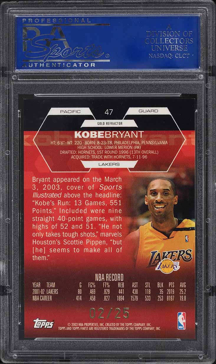 2002 Finest Gold Refractor Kobe Bryant /25 #47 PSA 9 MINT