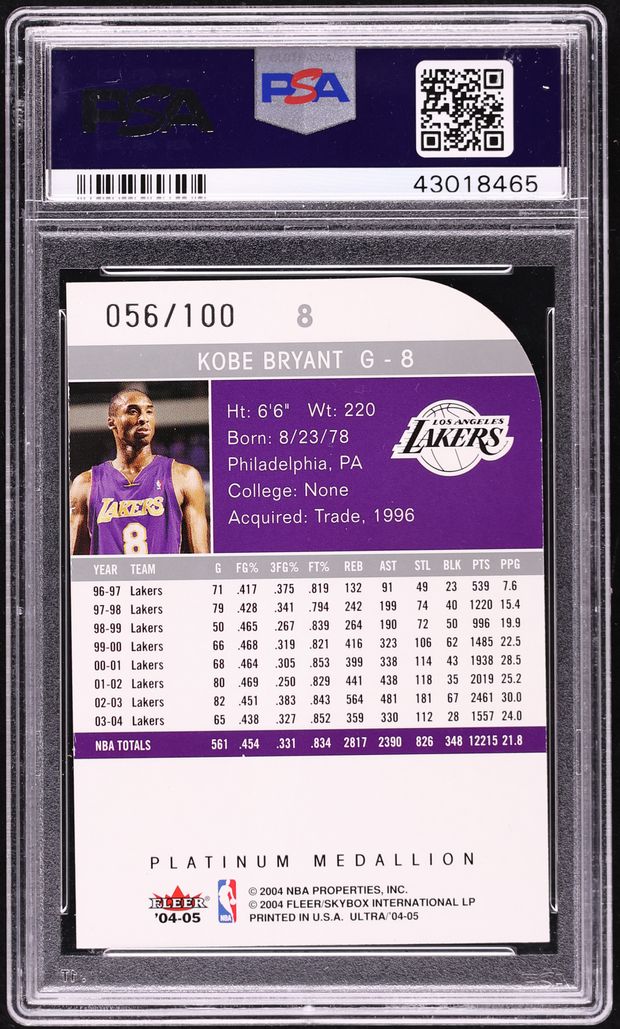 2004 Ultra Platinum Medallion Kobe Bryant /100 #8 PSA 8 NM-MT