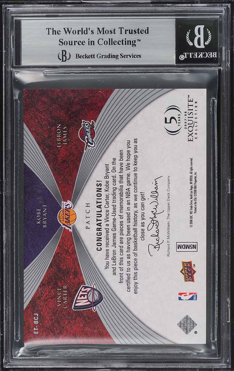 2007 Exquisite Collection Kobe Bryant Vince Carter LeBron James PATCH /10 BGS 8.5 NM-MT+