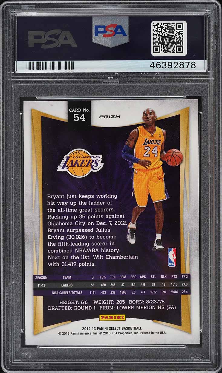2012 Select Silver Prizm Kobe Bryant #54 PSA 9 MINT