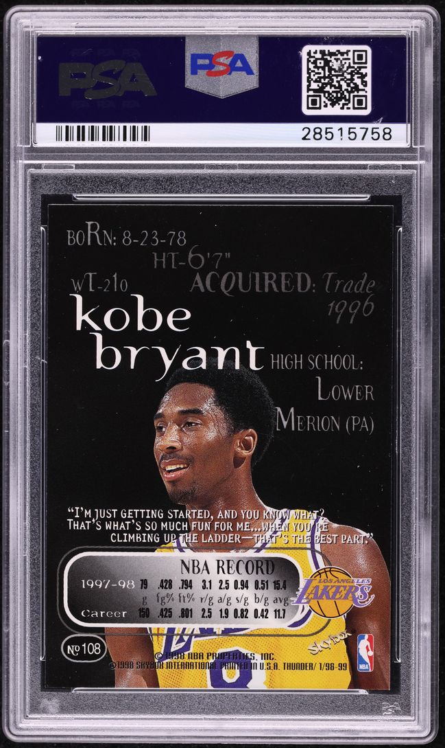 1998 Skybox Thunder Kobe Bryant #108 PSA 9 MINT