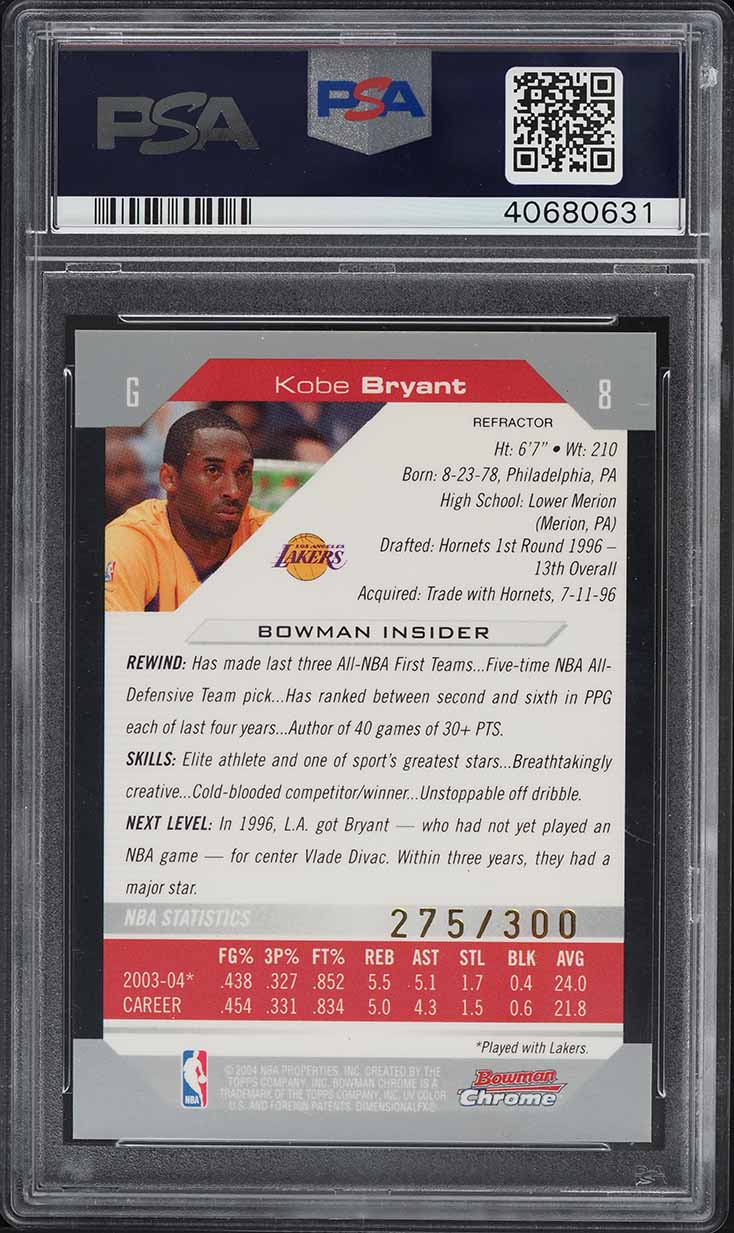 2004 Bowman Chrome Refractor Kobe Bryant /300 #8 PSA 10 GEM MINT