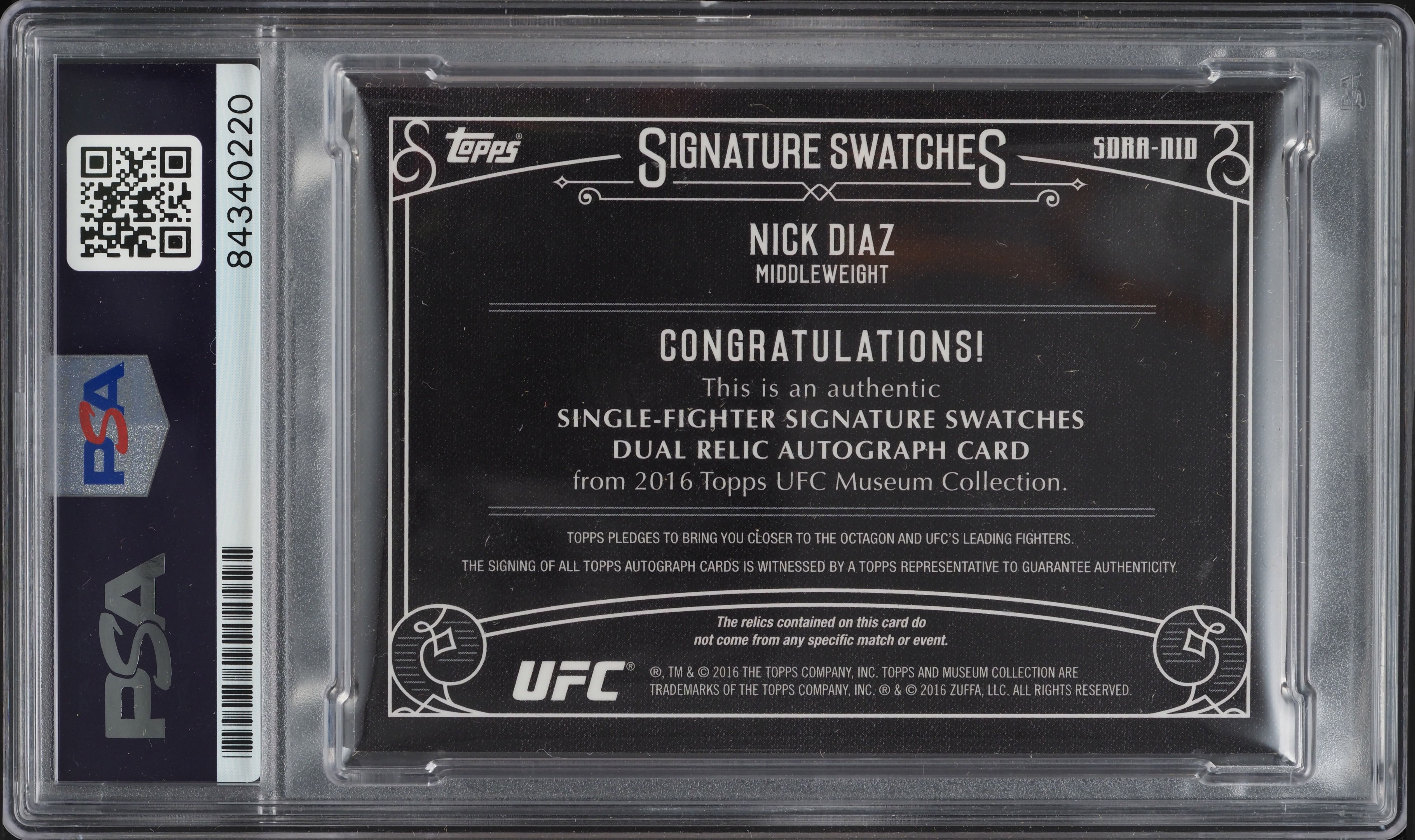 2016 Topps UFC Museum Collection Nick Diaz PATCH AUTO /100 PSA