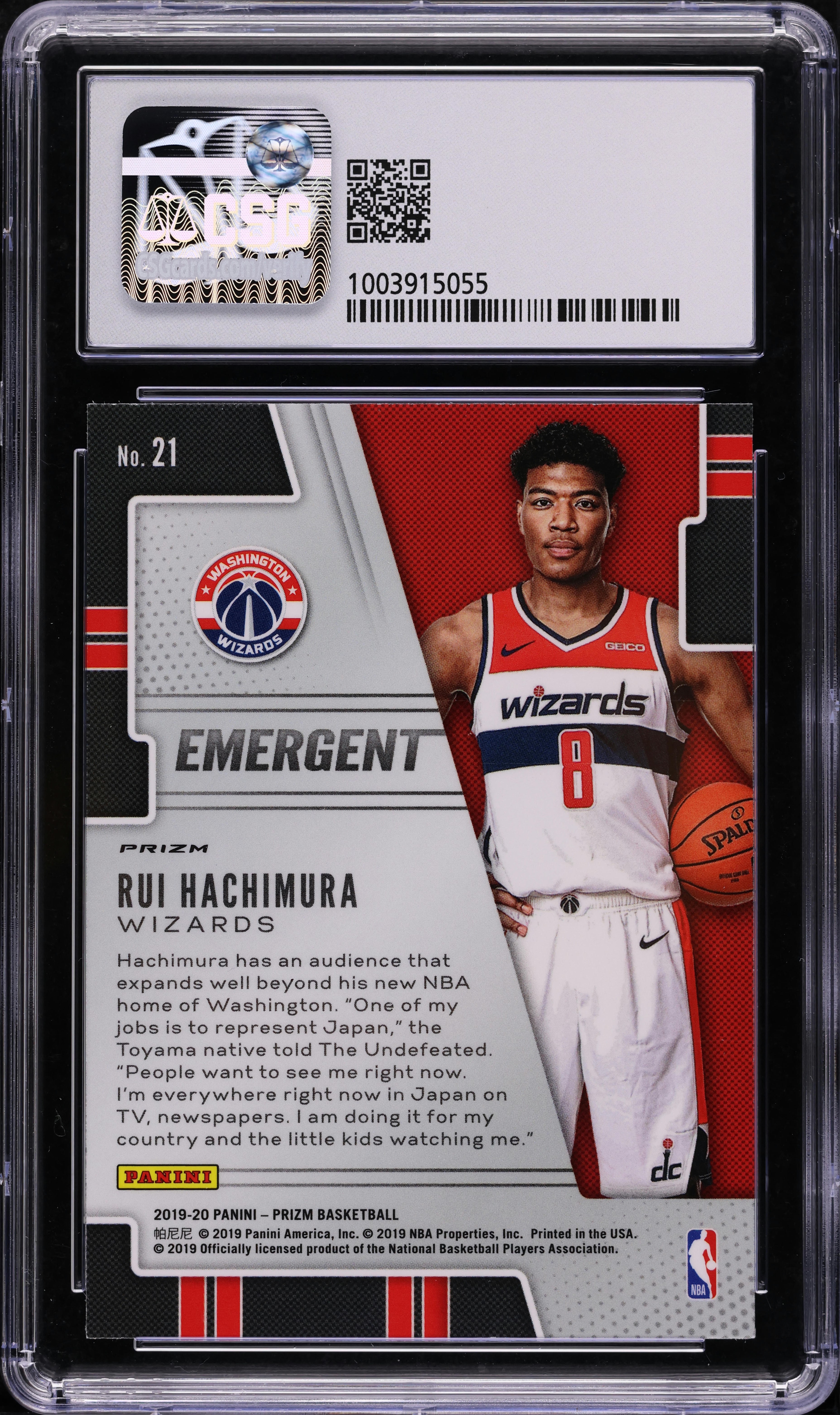 2019 Panini Prizm Emergent Silver Rui Hachimura ROOKIE #21 CSG 9