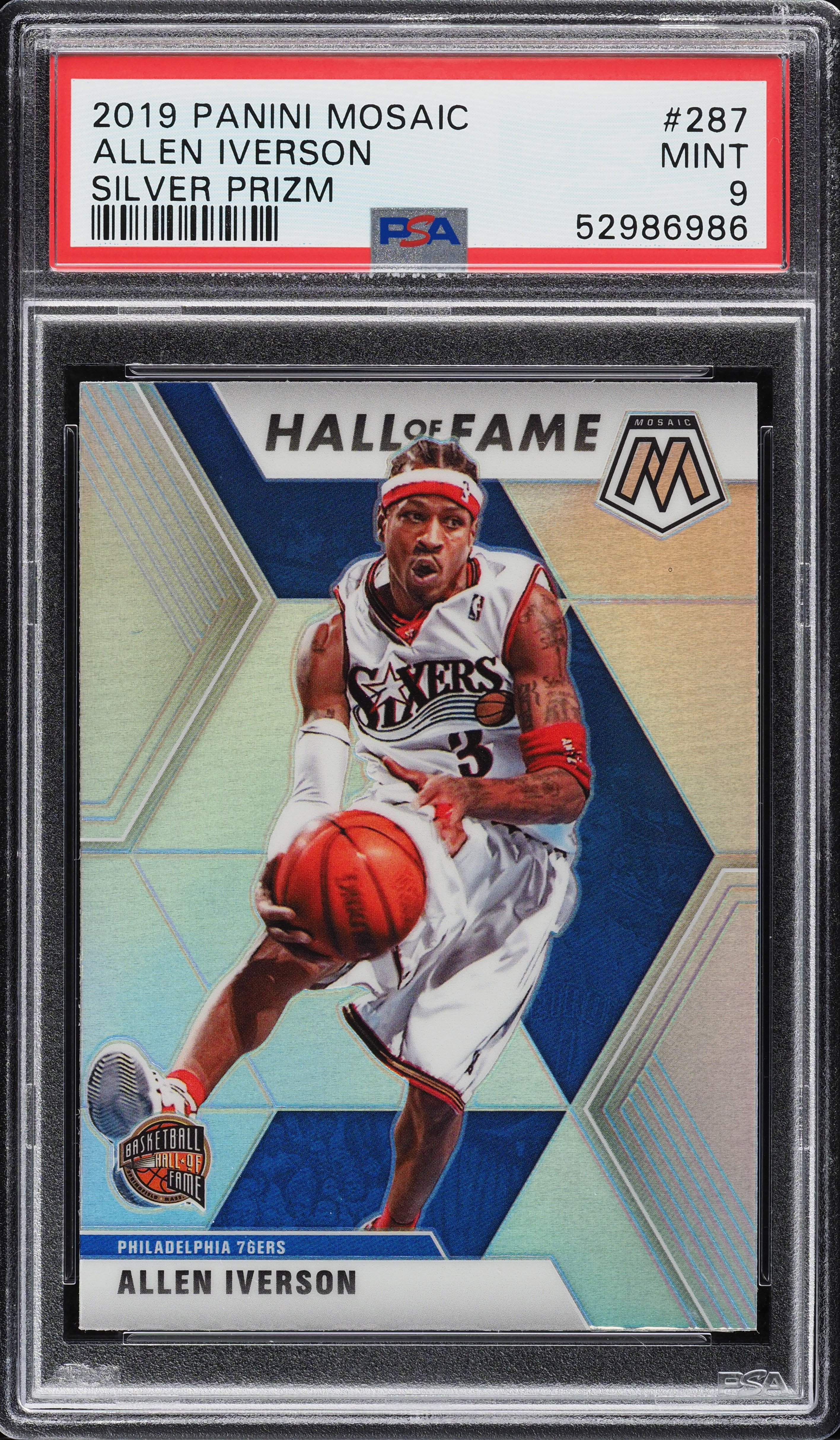 2019 Panini Mosaic Silver Prizm Allen Iverson #287 PSA 9 MINT on
