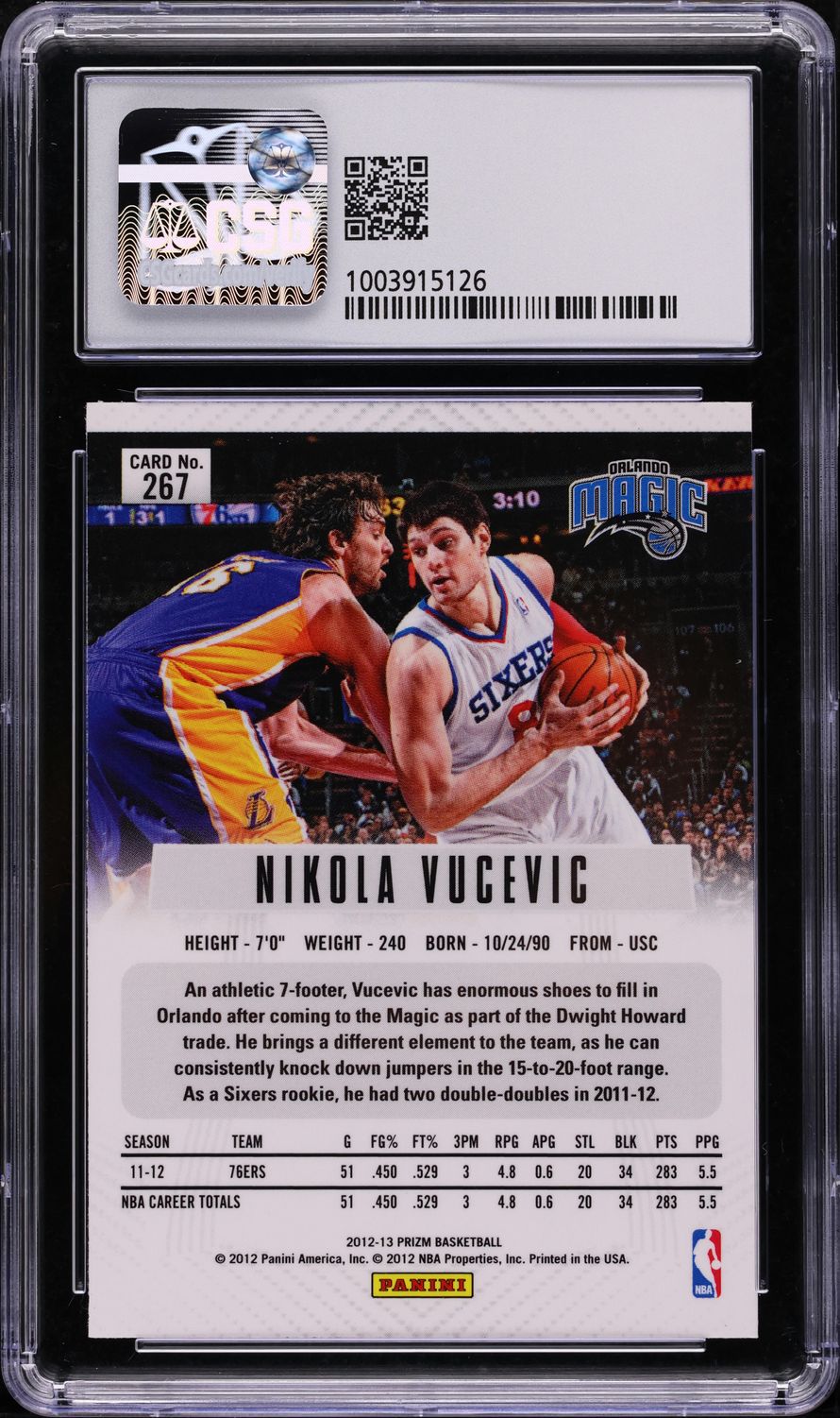 2012 Panini Prizm Nikola Vucevic ROOKIE #267 CSG 9 MINT