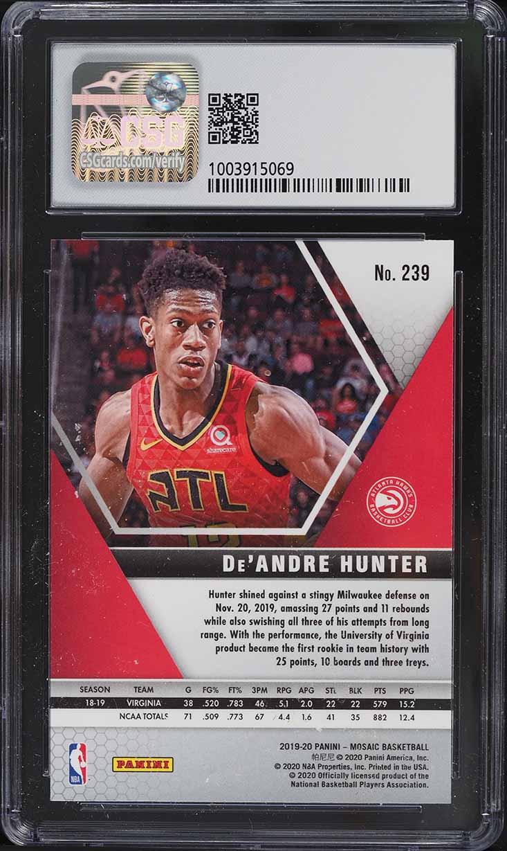 2019 Panini Mosaic De'Andre Hunter ROOKIE #239 CSG 9.5 GEM MINT