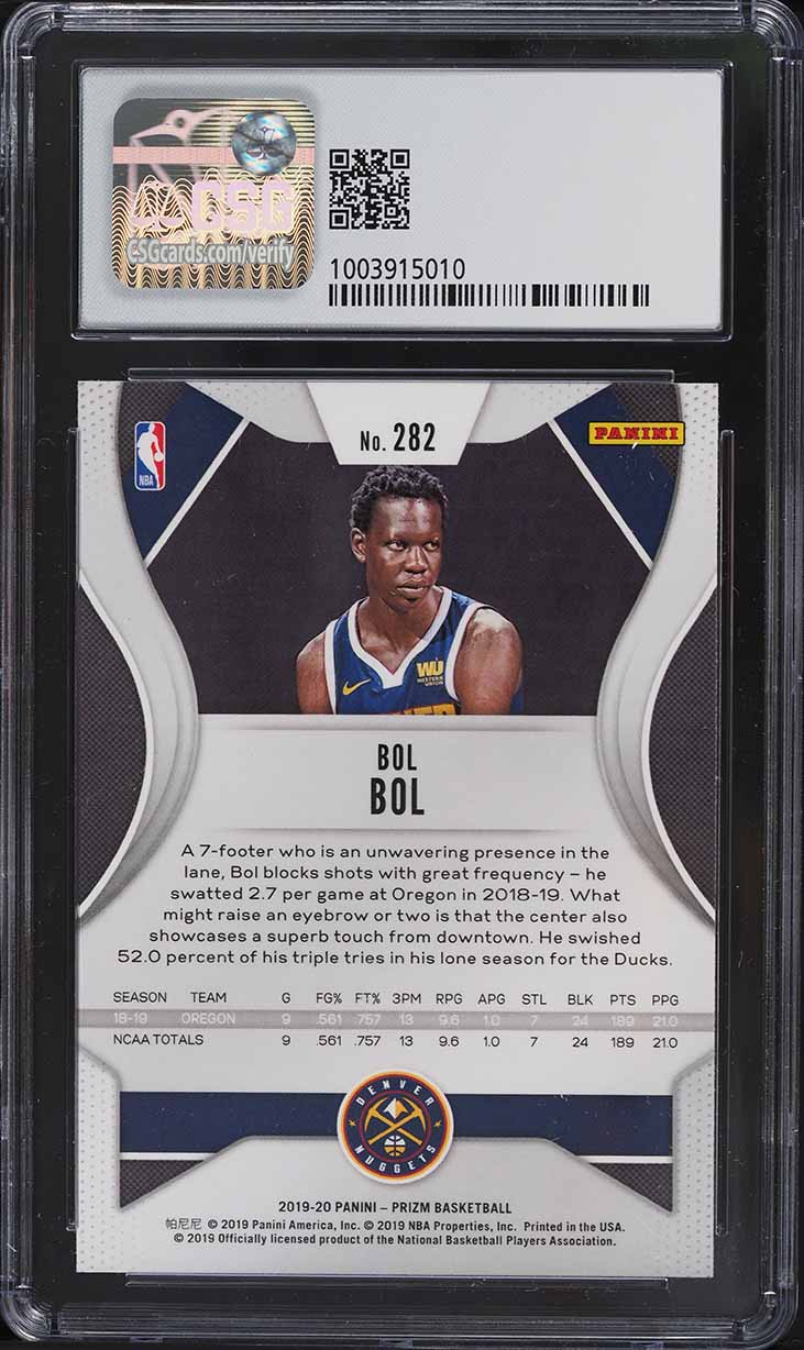 2019 Panini Prizm Bol Bol ROOKIE #282 CSG 9 MINT