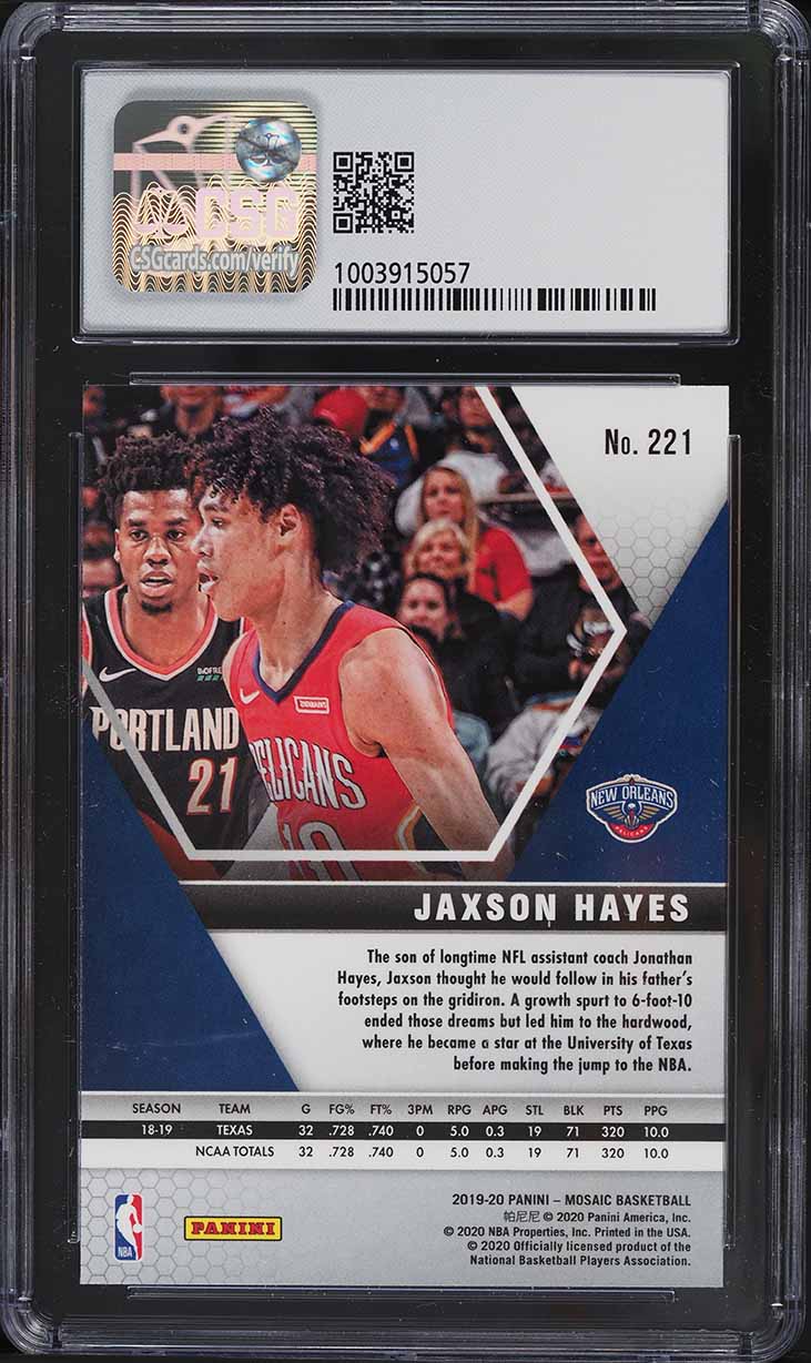 2019 Panini Mosaic Jaxson Hayes ROOKIE #221 CSG 9 MINT