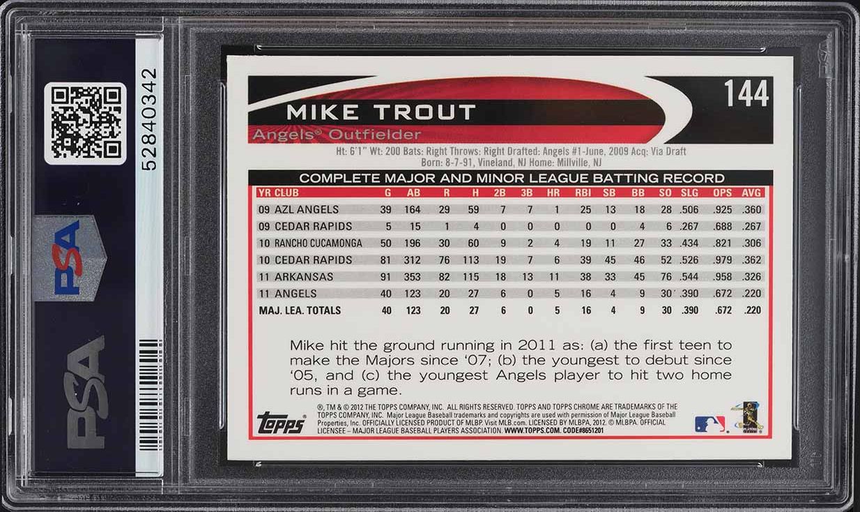 2012 Topps Chrome Mike Trout ROOKIE RC #144 PSA 9 MINT on Fanatics