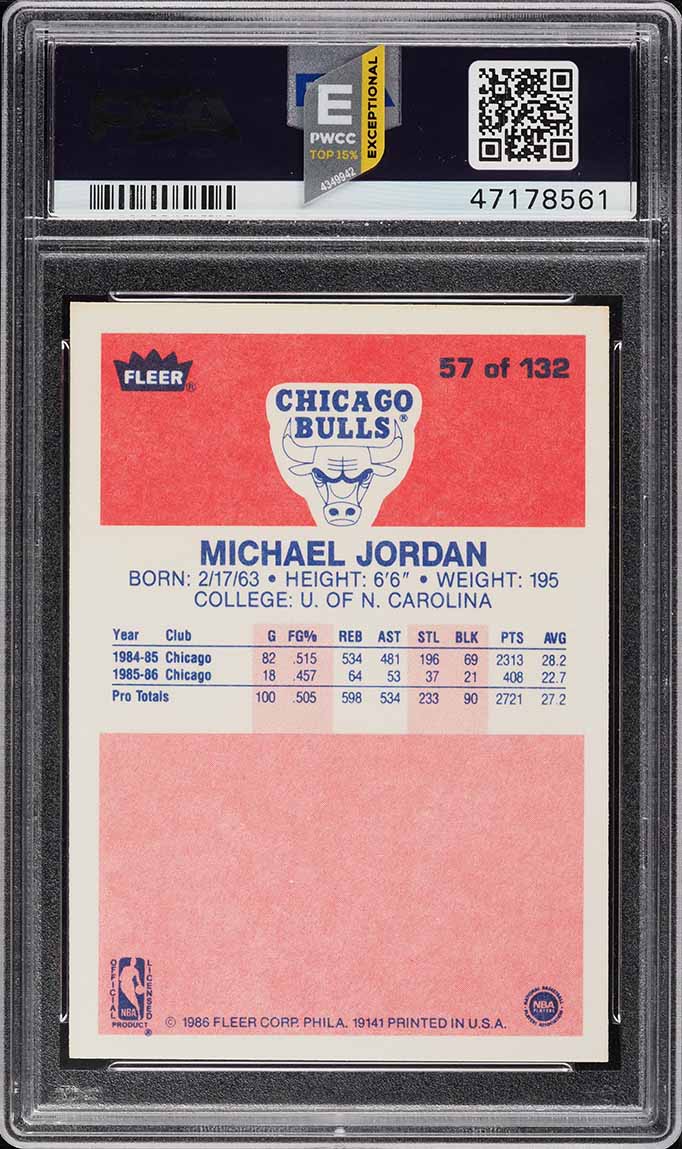 1986 Fleer Basketball Michael Jordan ROOKIE #57 PSA 5 EX